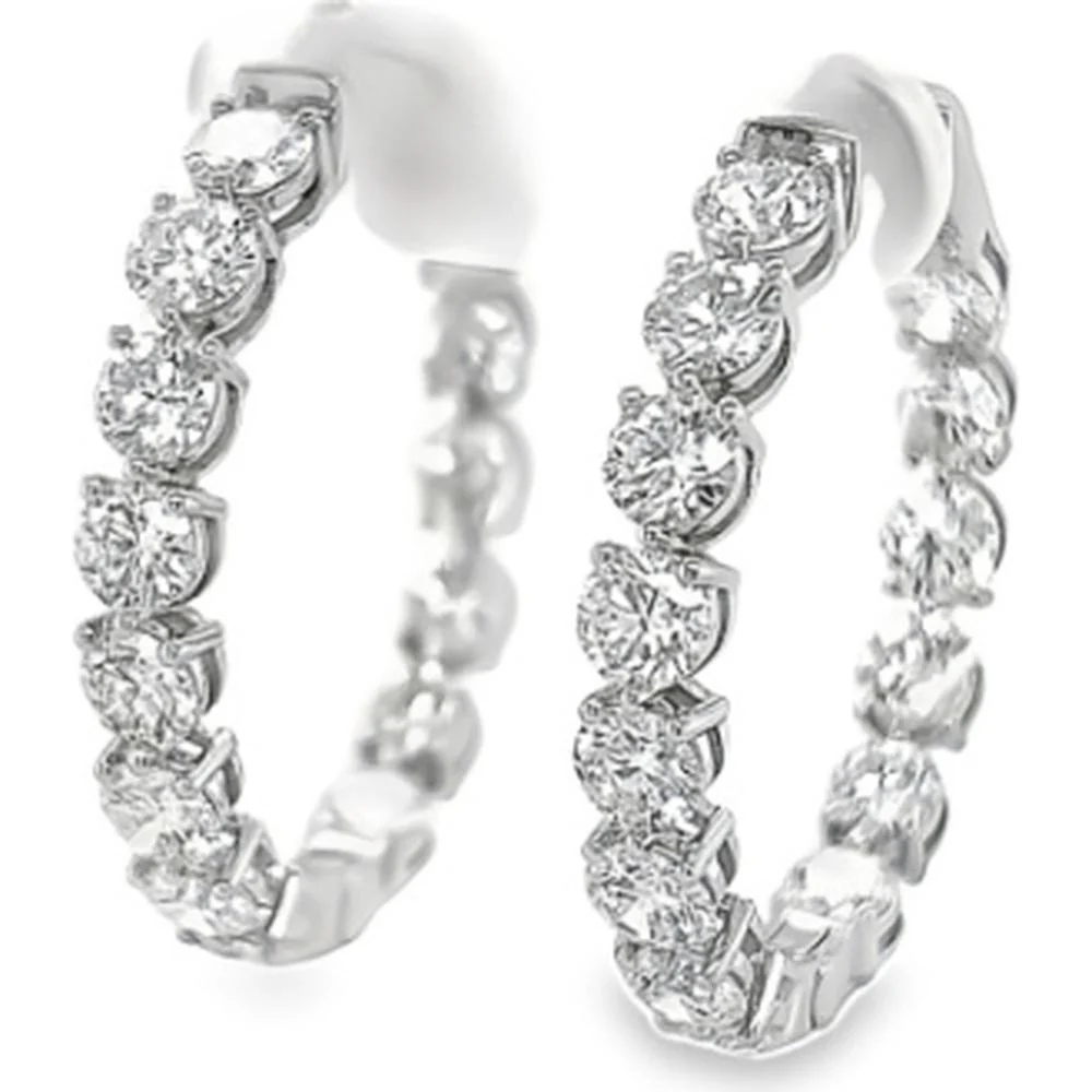 18K White Gold Round Diamond Hoop Earrings by Afarin