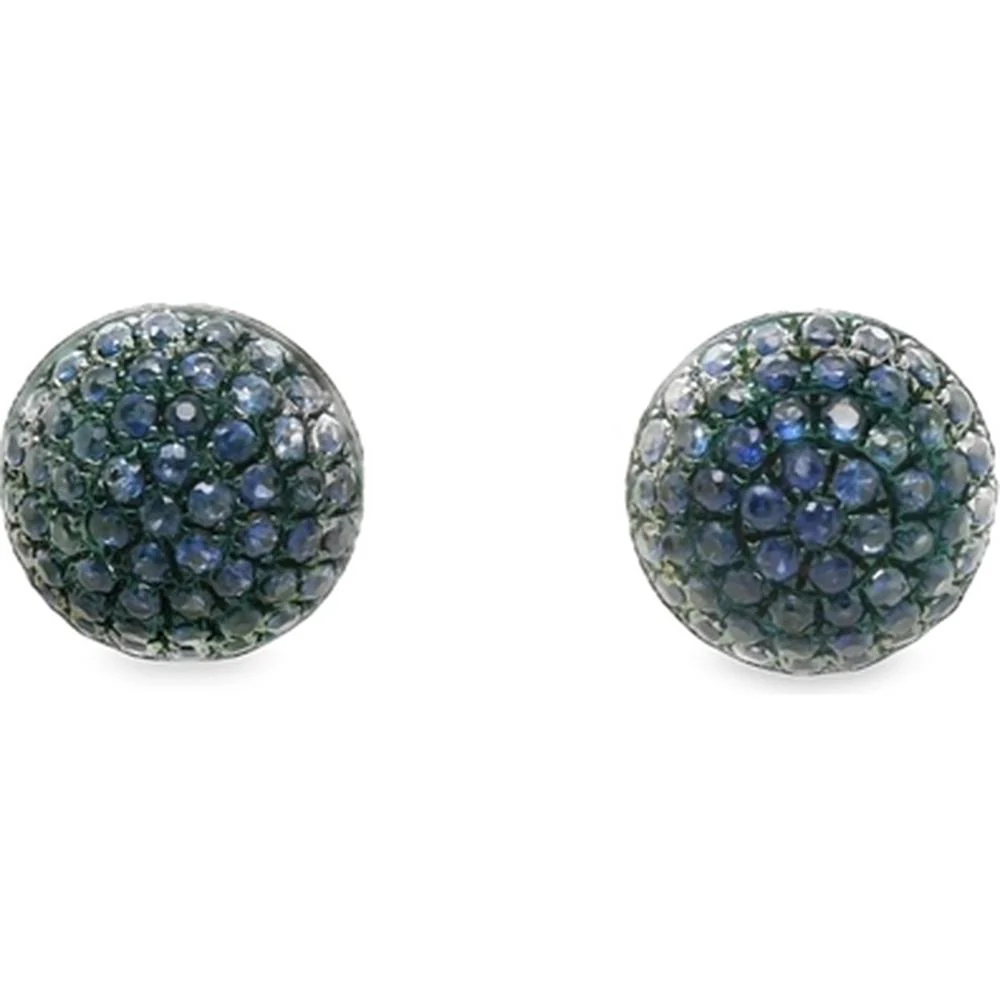 18K White Gold Round Dome Stud Earrings with Blue Sapphires by Afarin
