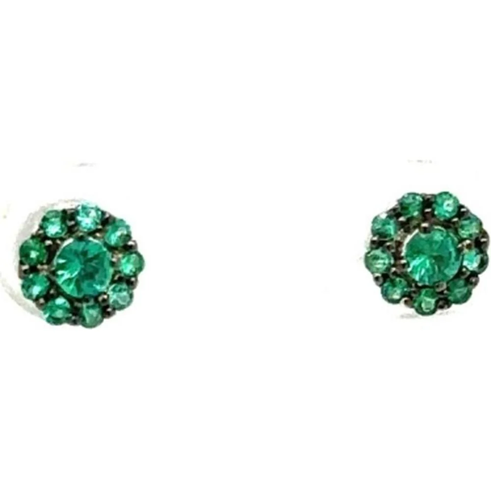 18K White Gold Round Emerald Halo Stud Earrings by Afarin