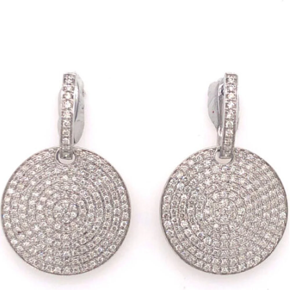 18K White Gold Round Pavé Diamond Drop Earrings with Diamond Huggie Tops by Afarin