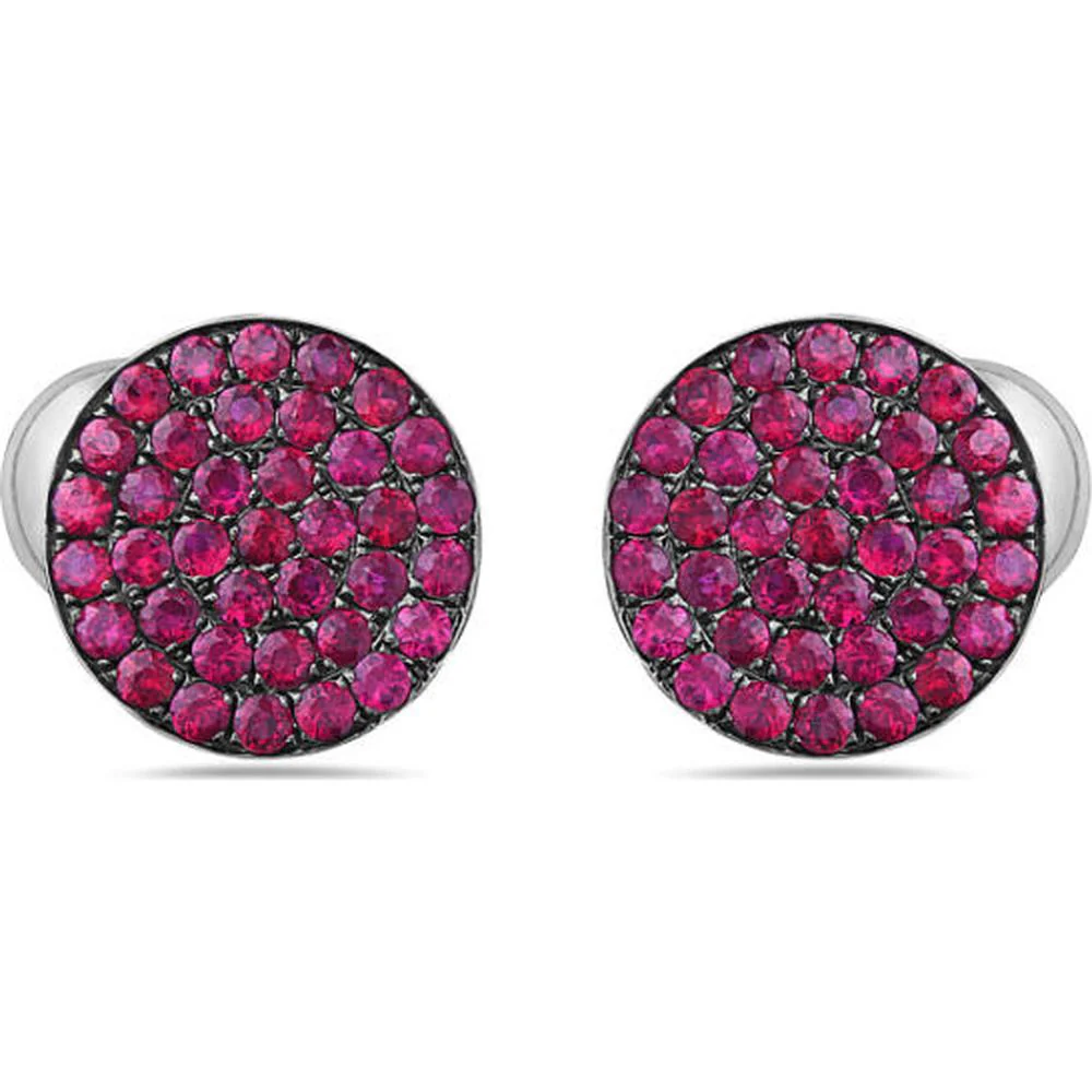 18K White Gold Round Pavé Ruby Stud Earrings by Afarin