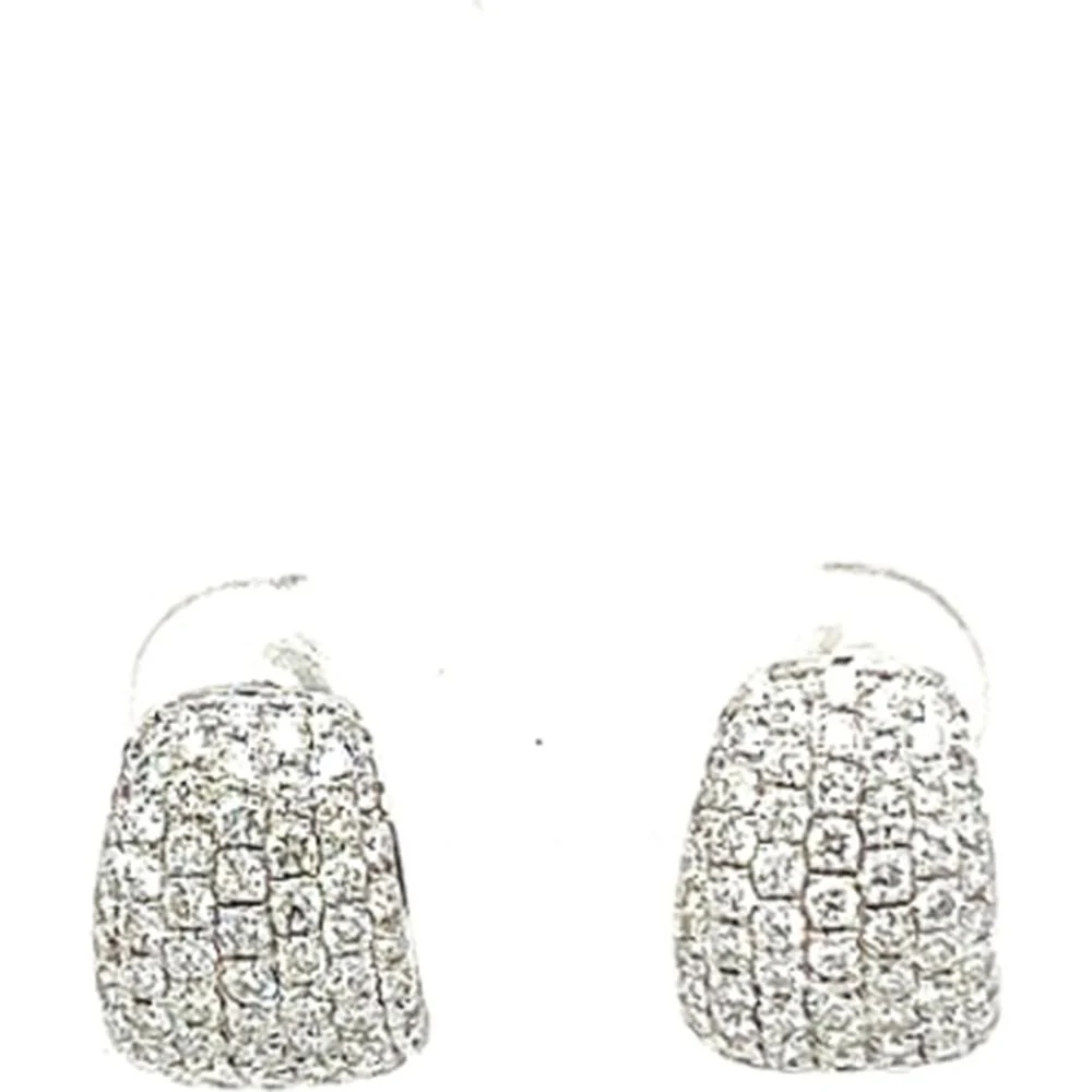 18K White Gold Rounded Huggie Earrings with Pave Set Round Diamonds by Afarin