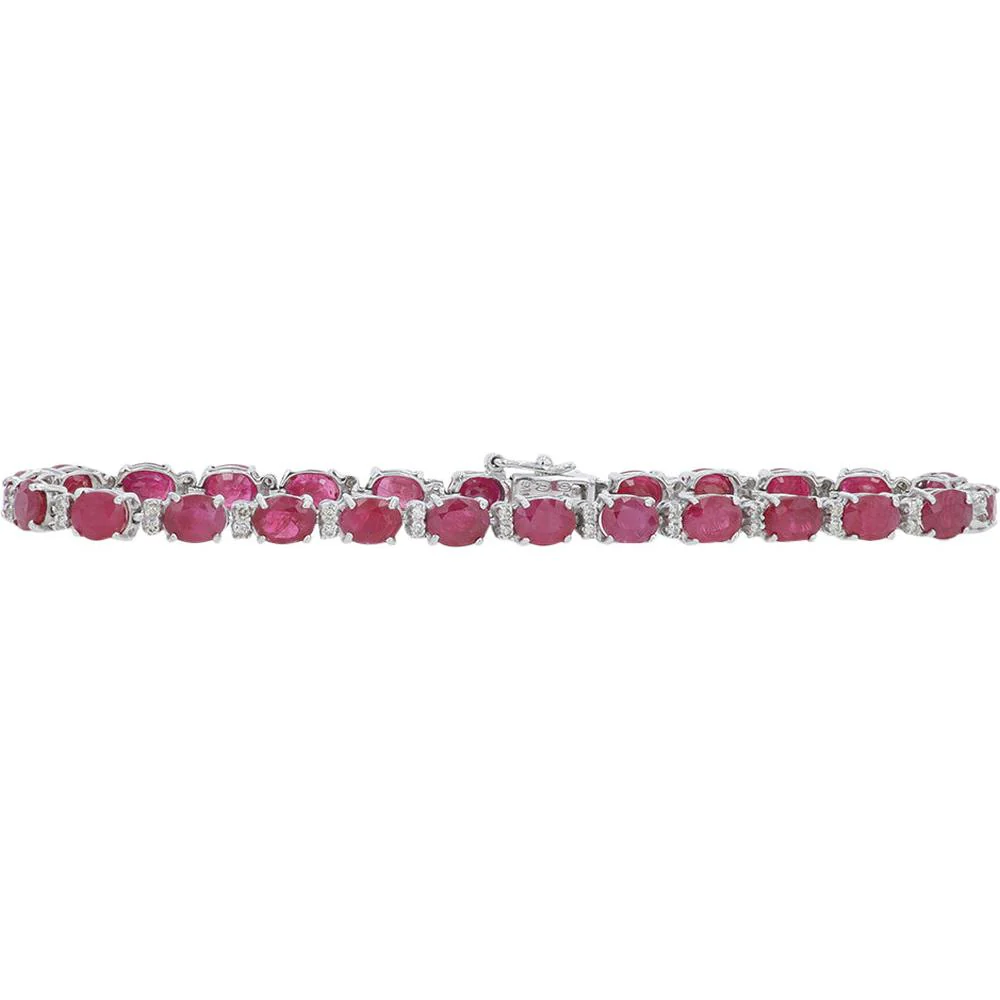18K White Gold Ruby and Diamond Bracelet - 10.00 Carat Total Ruby Weight, 0.40 Carat Total Diamond Weight