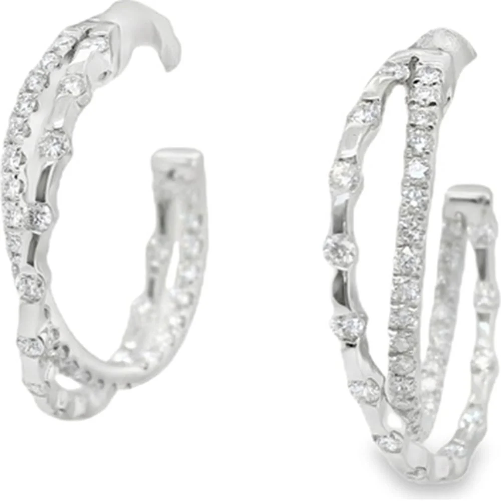 18K White Gold Sculptural Huggie Hoop Earrings with Round Diamonds by Afarin
