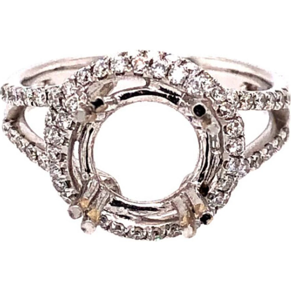 18K White Gold Semi-Mount Ring with Split Shank Diamond Halo-Style Setting for a Round Center Stone by Afarin