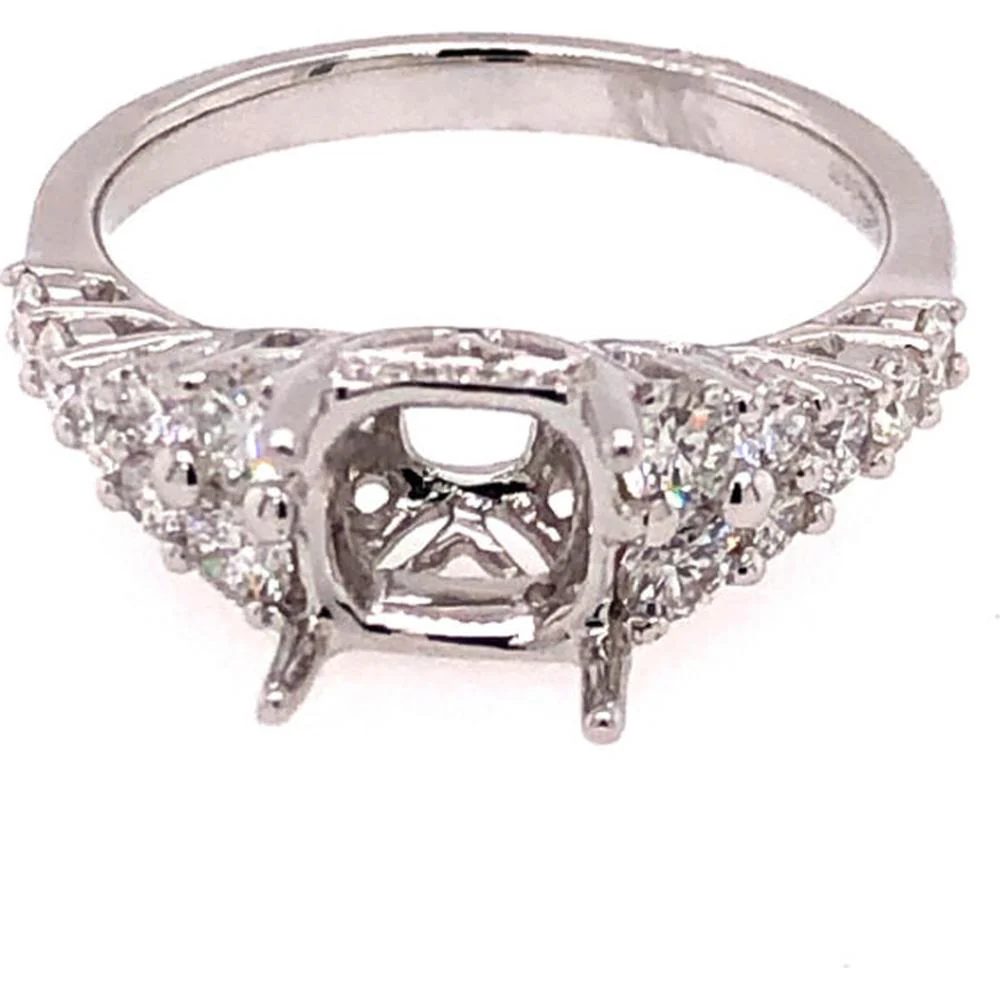 18K White Gold Semi-Mount Ring with Tapered Diamond Accent Shoulders by Afarin