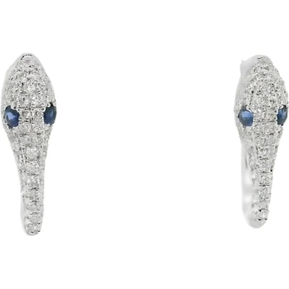 18K White Gold Serpent-Inspired Diamond and Blue Sapphire Earrings by Afarin