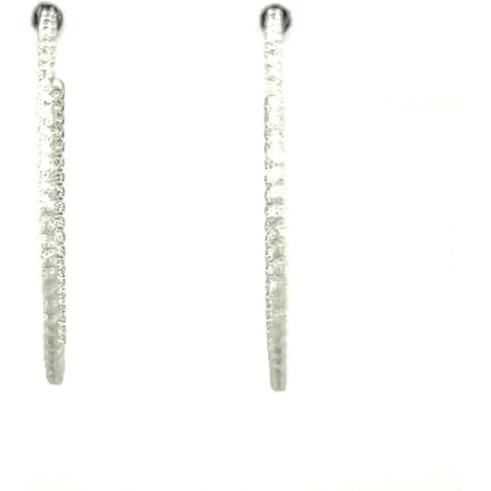 18K White Gold Slim Diamond Hoop Earrings by Afarin