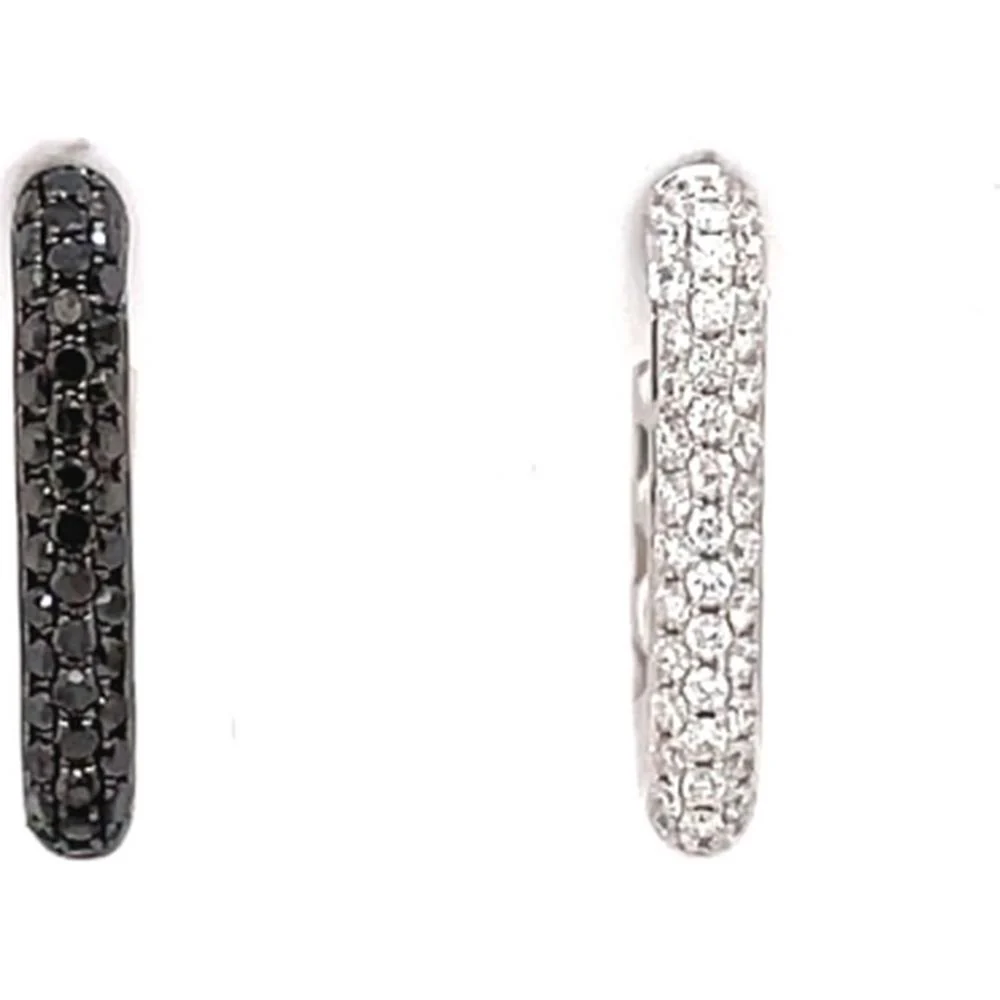 18K White Gold Slim Huggie Earrings with Black Diamonds by Afarin