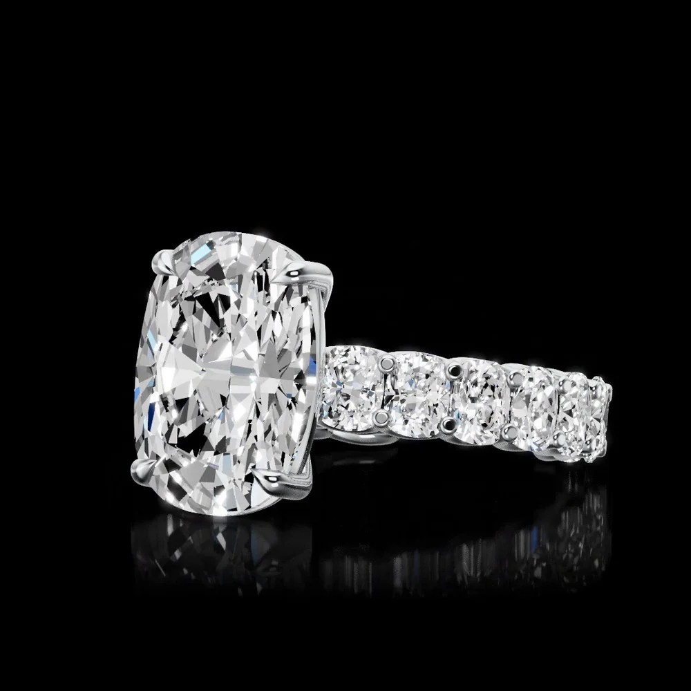 18K White Gold Solitaire Diamond Shank Ring with 2.62 Carat Cushion Brilliant Cut Lab Diamonds E-F VS1 - Covaloro Fine Jewelry - Image 3
