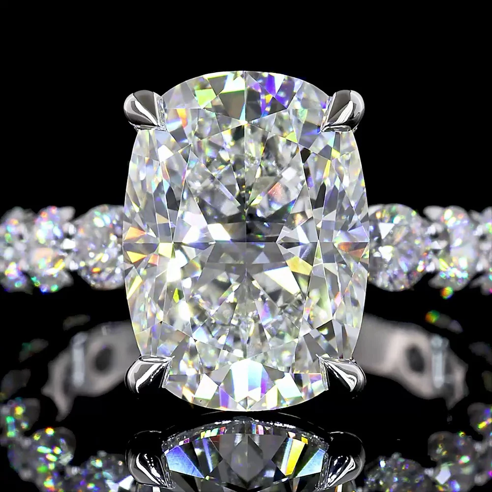 18K White Gold Solitaire Shank Ring featuring a 5.09 Carat Cushion Brilliant Lab Diamond with 1.80 Carat Accent Diamonds - IGI Certified, 6.89 Total Carat Weight - Covaloro Fine Jewelry - Image 2