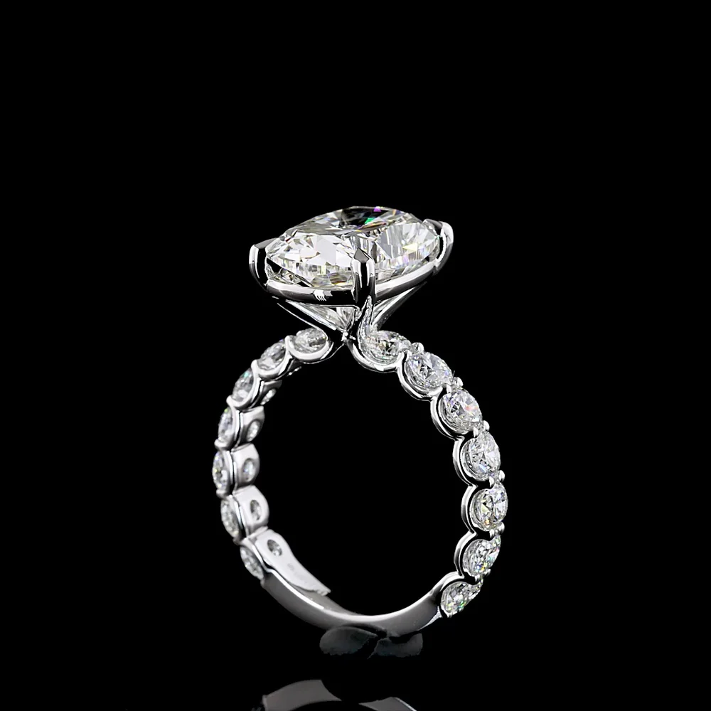 18K White Gold Solitaire Shank Ring featuring a 5.09 Carat Cushion Brilliant Lab Diamond with 1.80 Carat Accent Diamonds - IGI Certified, 6.89 Total Carat Weight - Covaloro Fine Jewelry - Image 3