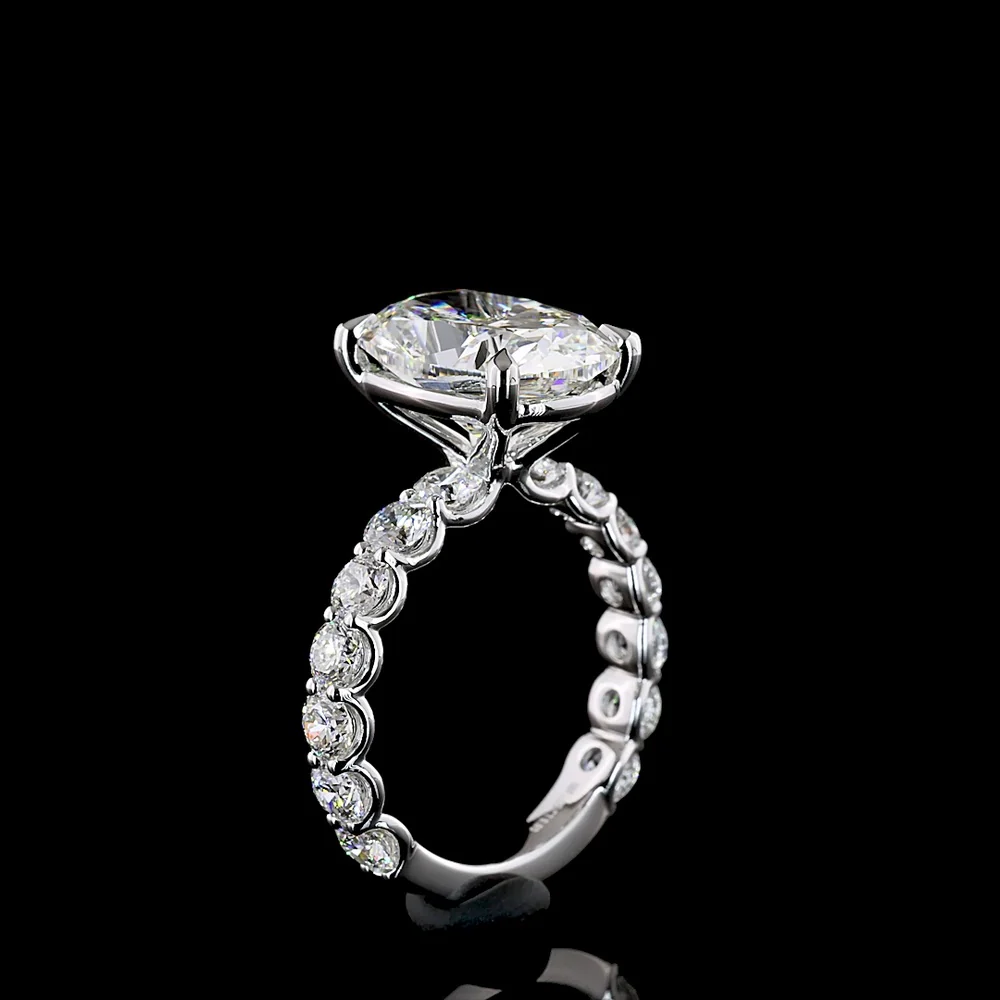 18K White Gold Solitaire Shank Ring featuring a 5.09 Carat Cushion Brilliant Lab Diamond with 1.80 Carat Accent Diamonds - IGI Certified, 6.89 Total Carat Weight - Covaloro Fine Jewelry - Image 4