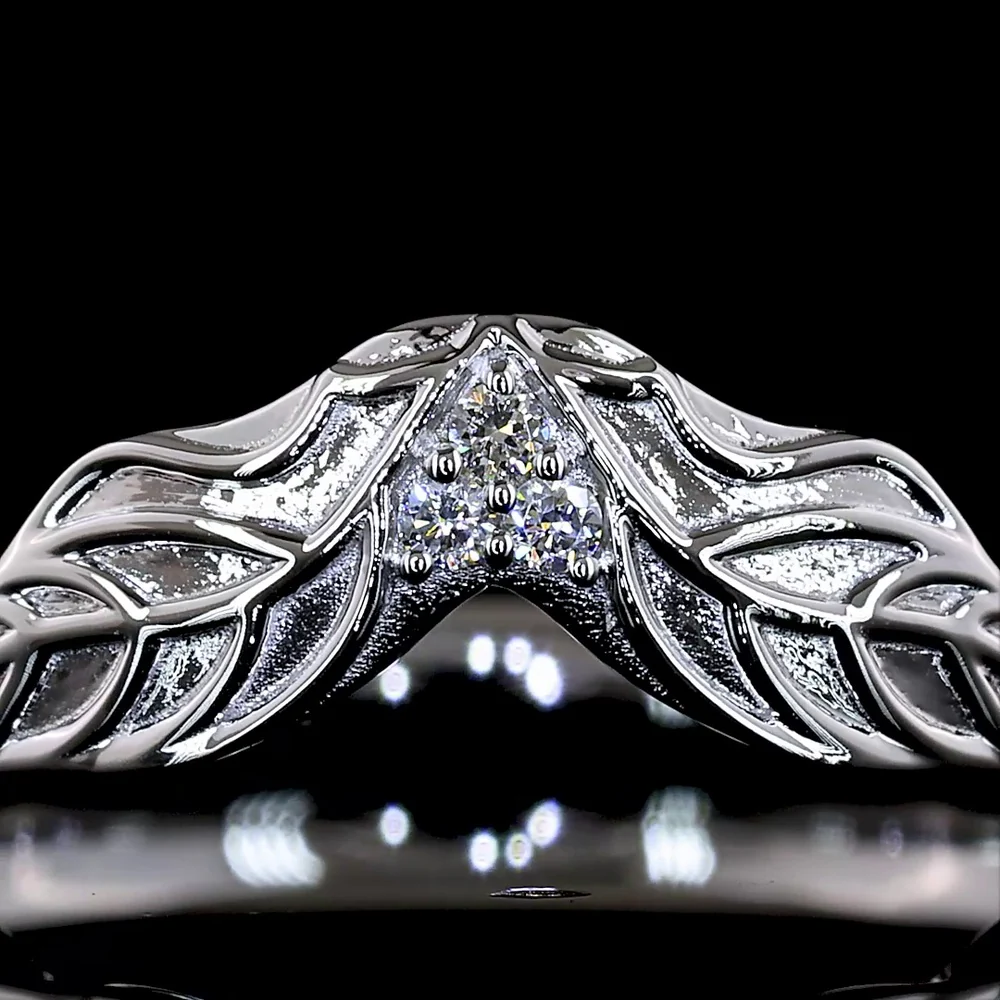 18K White Gold Special Contour Eternity Band with Leaf Motif and 5 Round Lab Diamonds - 0.03 Total Carat Weight, E-F Color, VS1 Clarity - Covaloro Fine Jewelry - Image 2