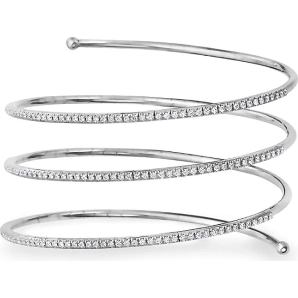 18K White Gold Spiral Diamond Bangle Bracelet by Afarin
