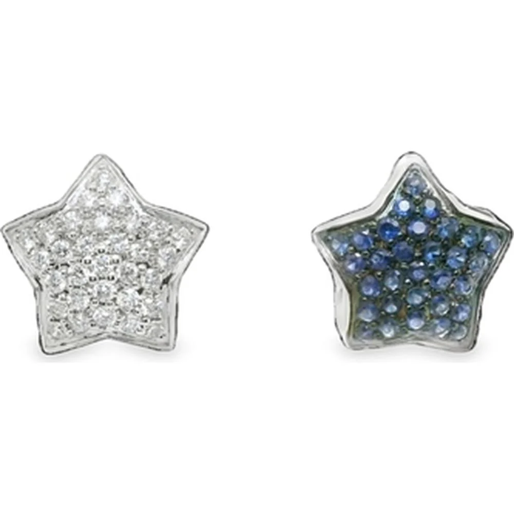 18K White Gold Star Stud Earrings with Pavé Diamonds and Blue Sapphires by Afarin