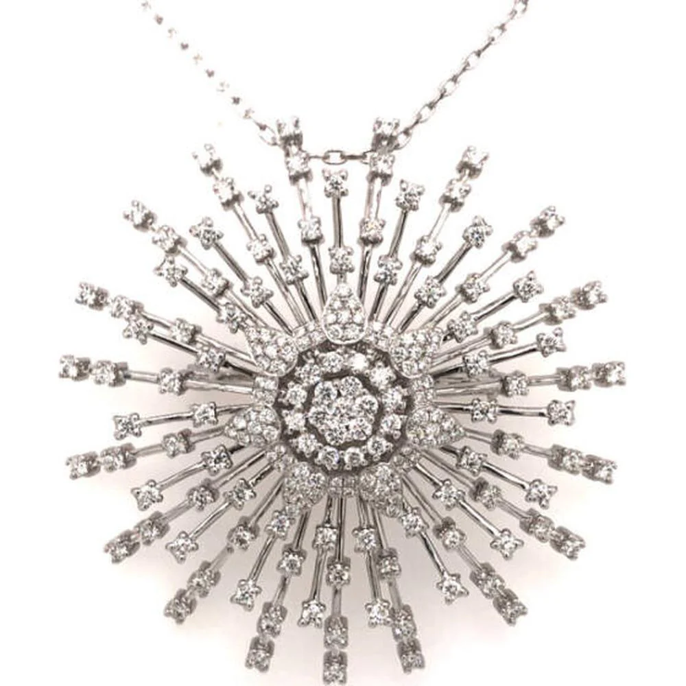 18K White Gold Starburst Diamond Pendant Necklace by Afarin