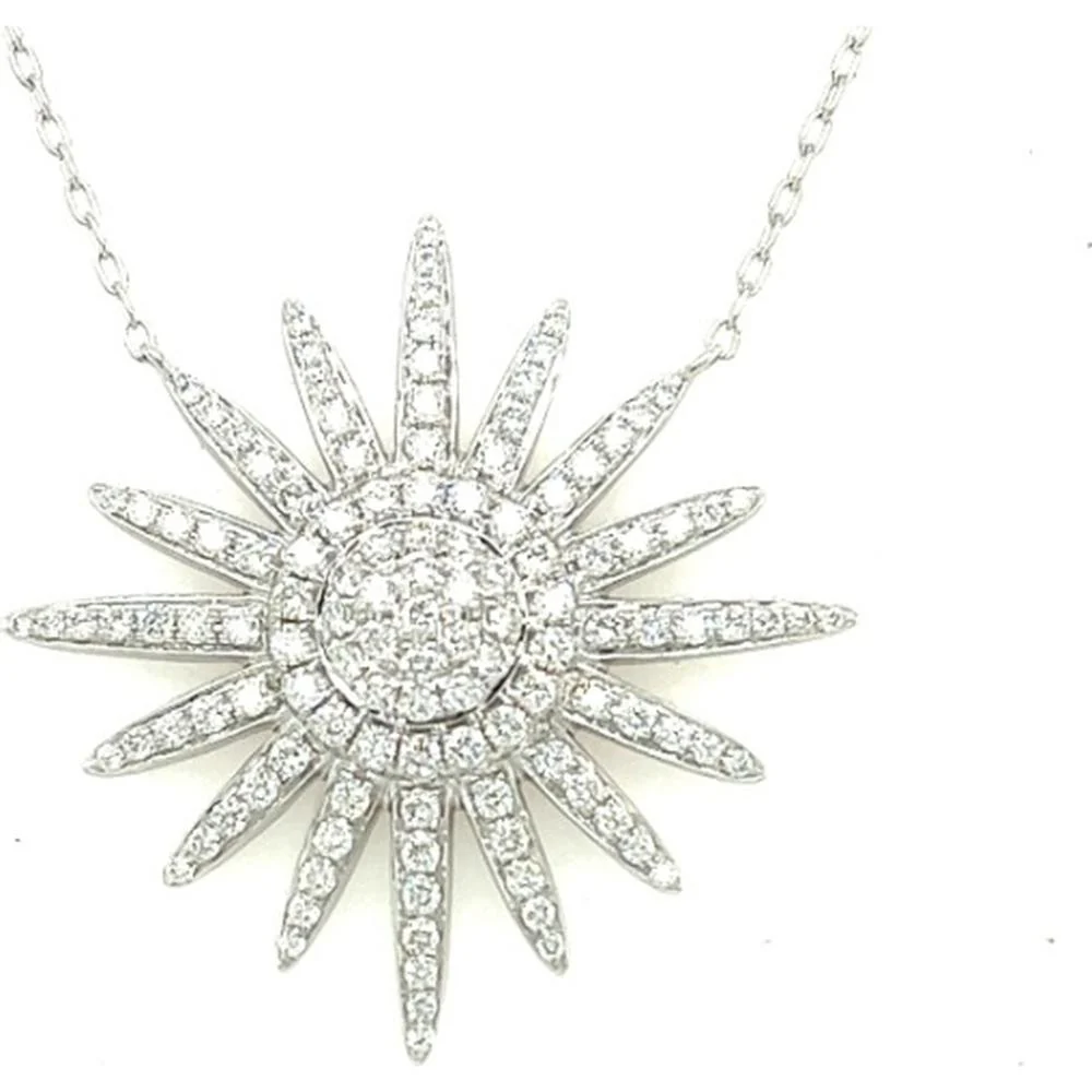 18K White Gold Starburst Diamond Pendant Necklace by Afarin