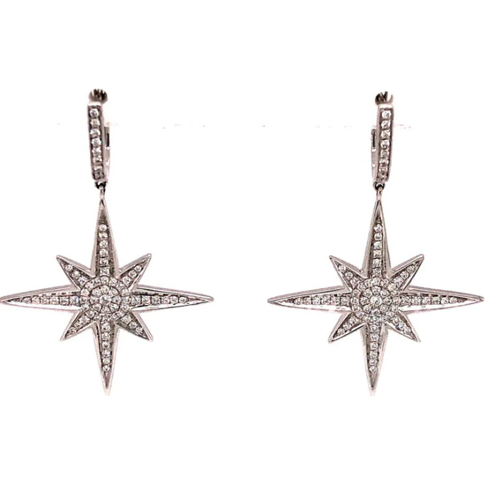 18K White Gold Starburst Drop Earrings with Round Diamonds by Afarin