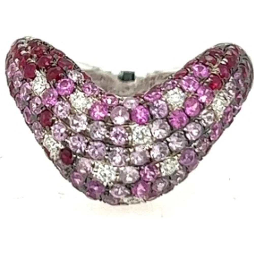 18K White Gold Statement Band Ring with Pavé Diamonds, Rubies, and Pink Sapphires by Afarin