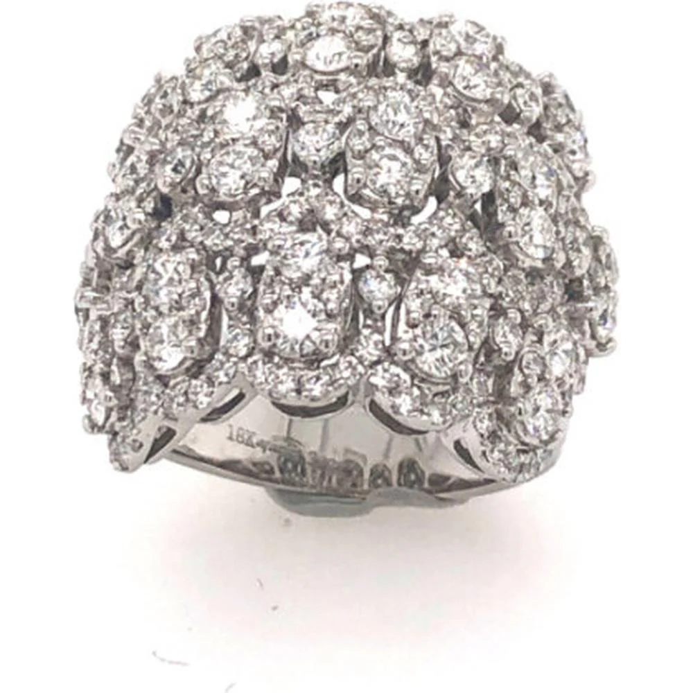 18K White Gold Statement Ring with Round Diamond Cluster Dome Design by Afarin