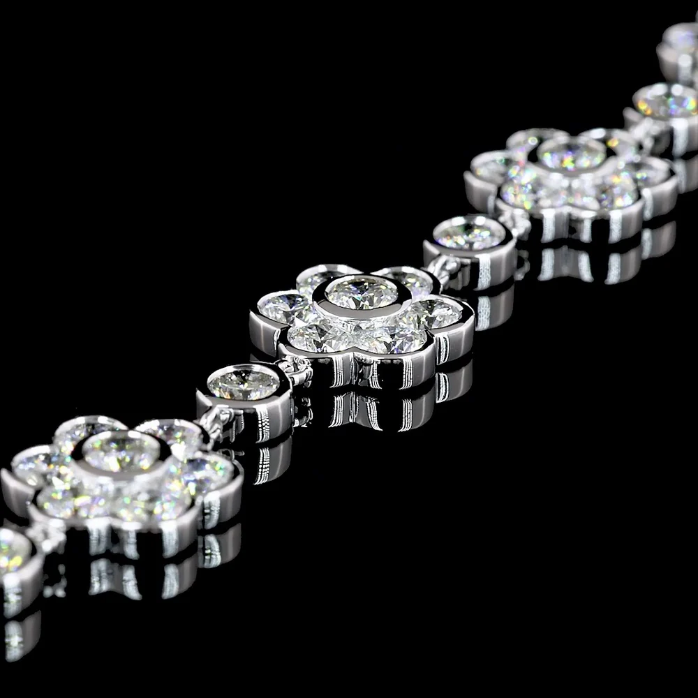 18K White Gold Station Bracelet with Bezel Set Round Lab Diamonds in Floral Motif Design - 7.65 Carats Total Diamond Weight - Covaloro Fine Jewelry - Image 2