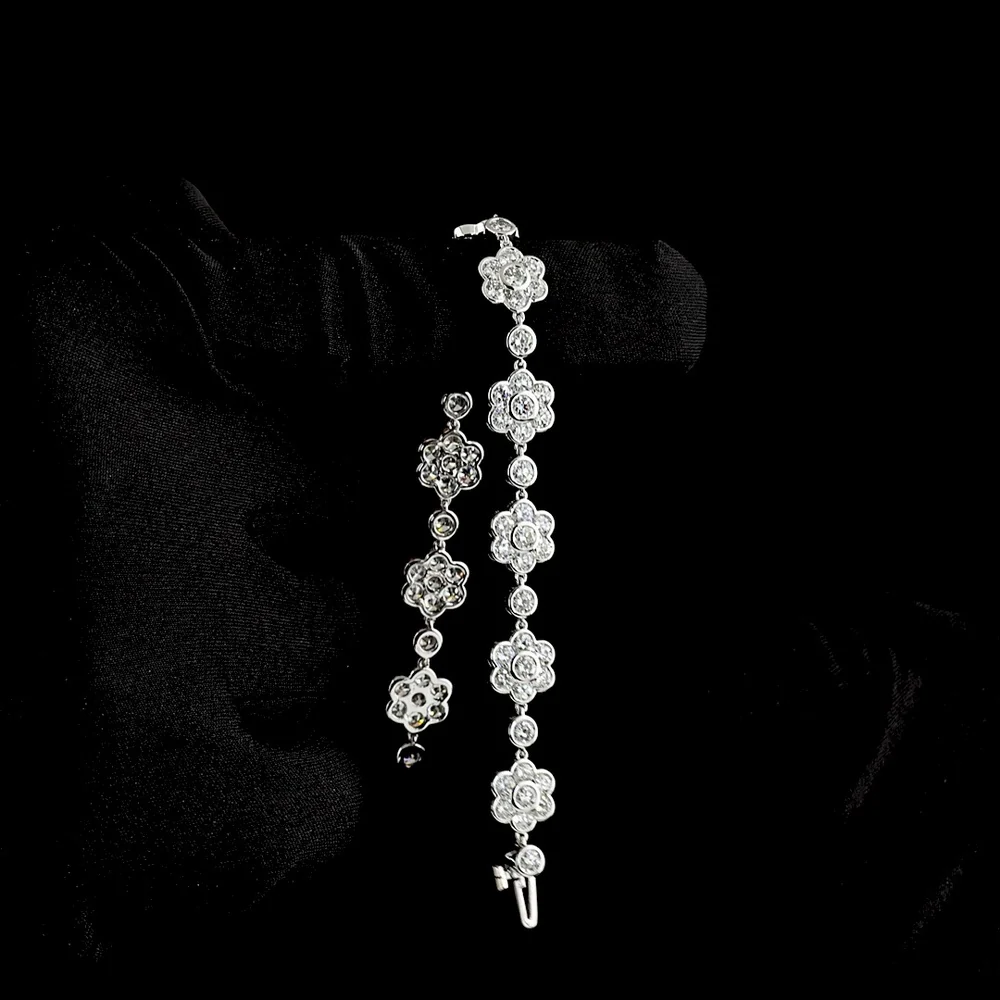 18K White Gold Station Bracelet with Bezel Set Round Lab Diamonds in Floral Motif Design - 7.65 Carats Total Diamond Weight - Covaloro Fine Jewelry - Image 3