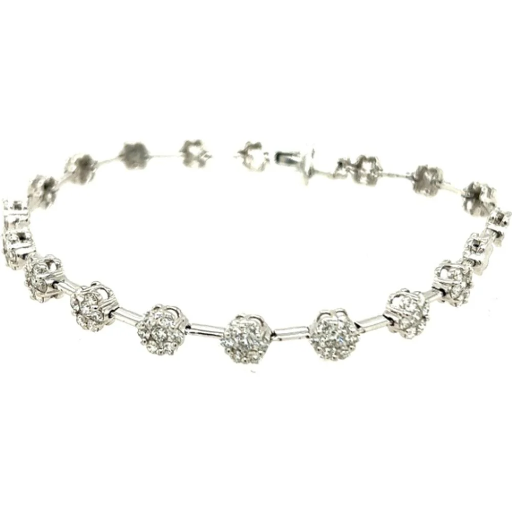 18K White Gold Station Bracelet with Round Diamond Cluster Motifs by Afarin