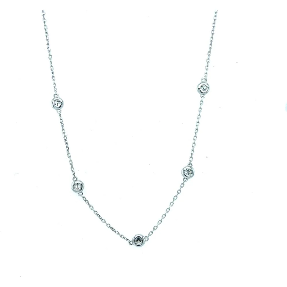 18K White Gold Station Necklace with Bezel-Set Round Diamonds by Afarin