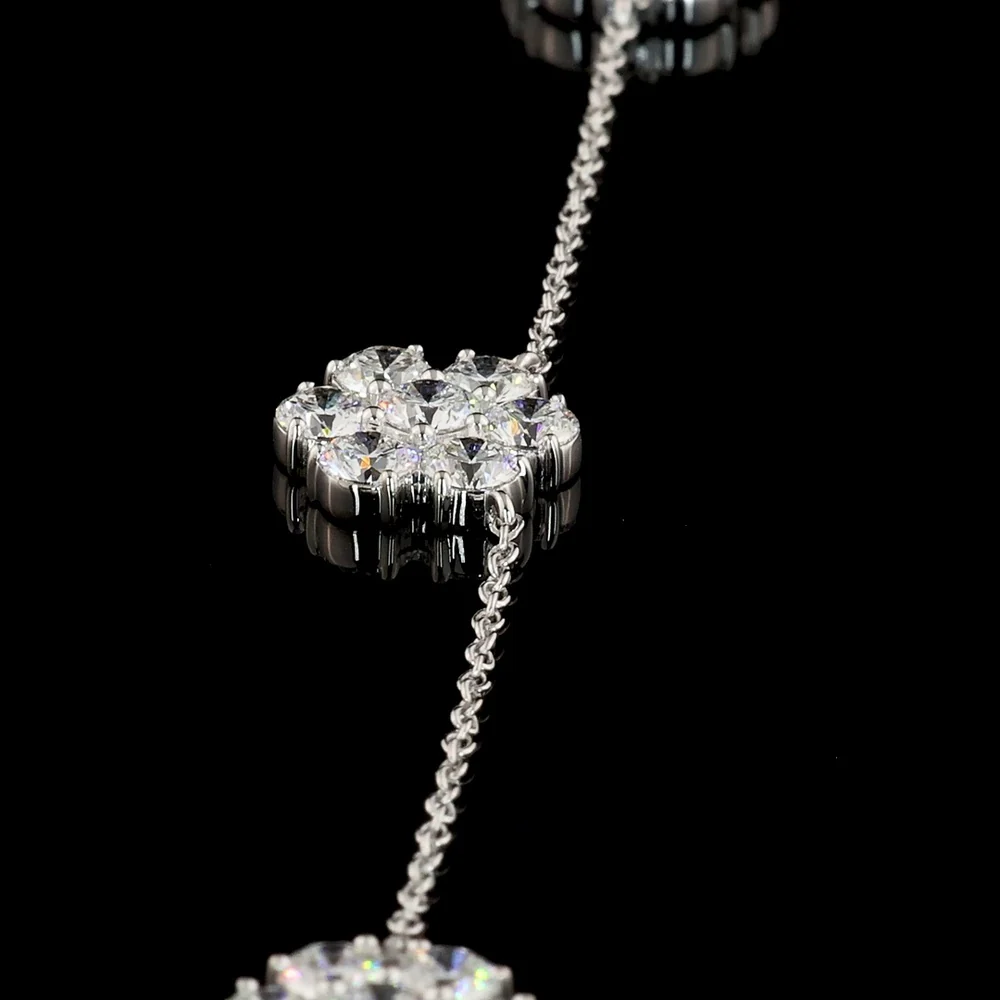 18K White Gold Station Necklace with Floral Motif Brilliant Cut Lab Diamonds - 4.90 Carat Total Diamond Weight - Covaloro Fine Jewelry - Image 4