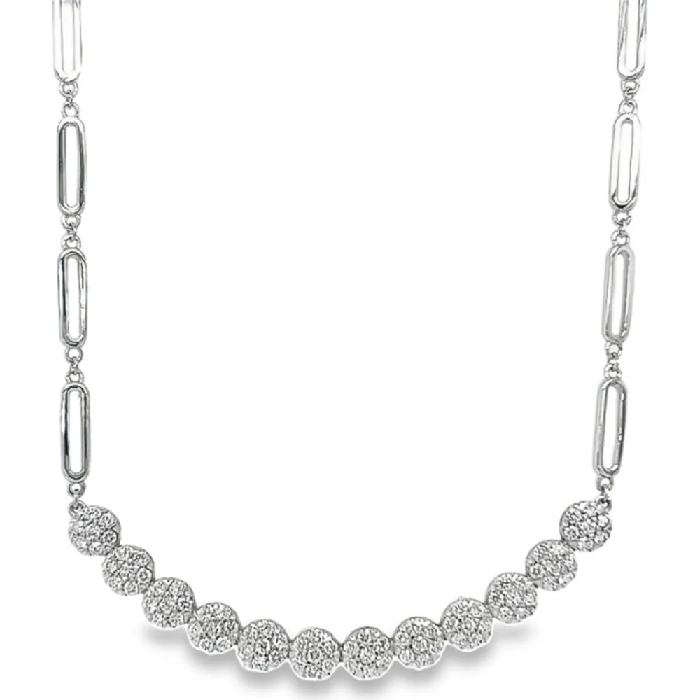 18K White Gold Station Necklace with Round Diamond Accents and Elongated Link Design by Afarin