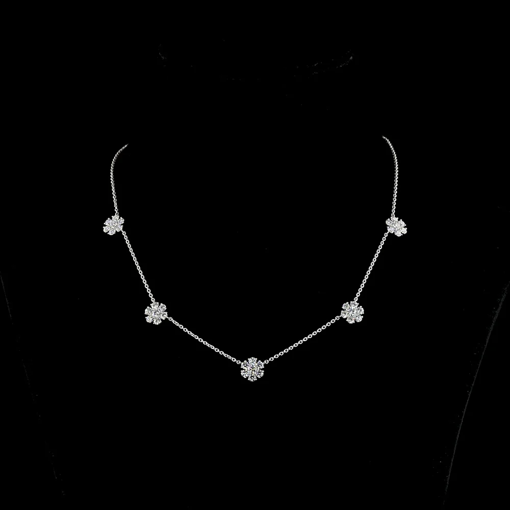 18K White Gold Station Necklace with Round Lab Diamond Floral Motifs - 2.95 Carat Total Diamond Weight - Covaloro Fine Jewelry