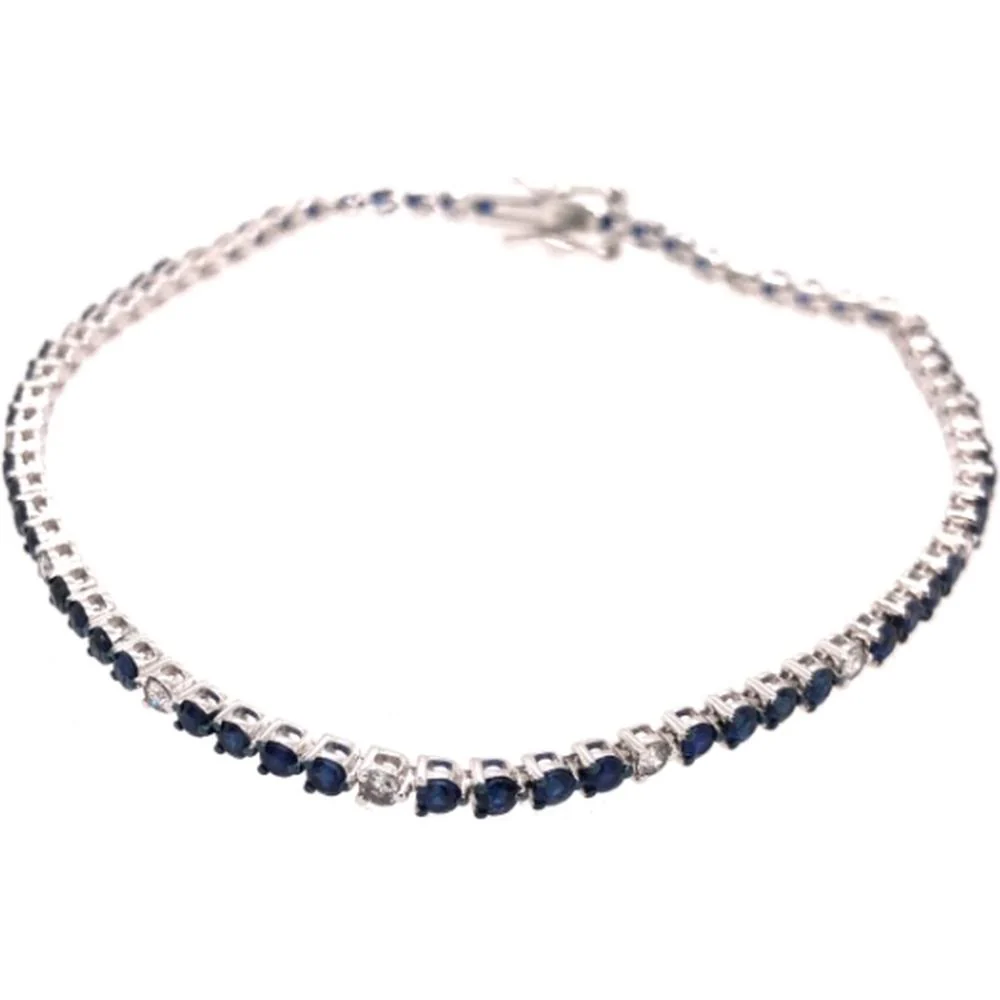 18K White Gold Tennis Bracelet with Alternating Blue Sapphires and Diamonds by Afarin