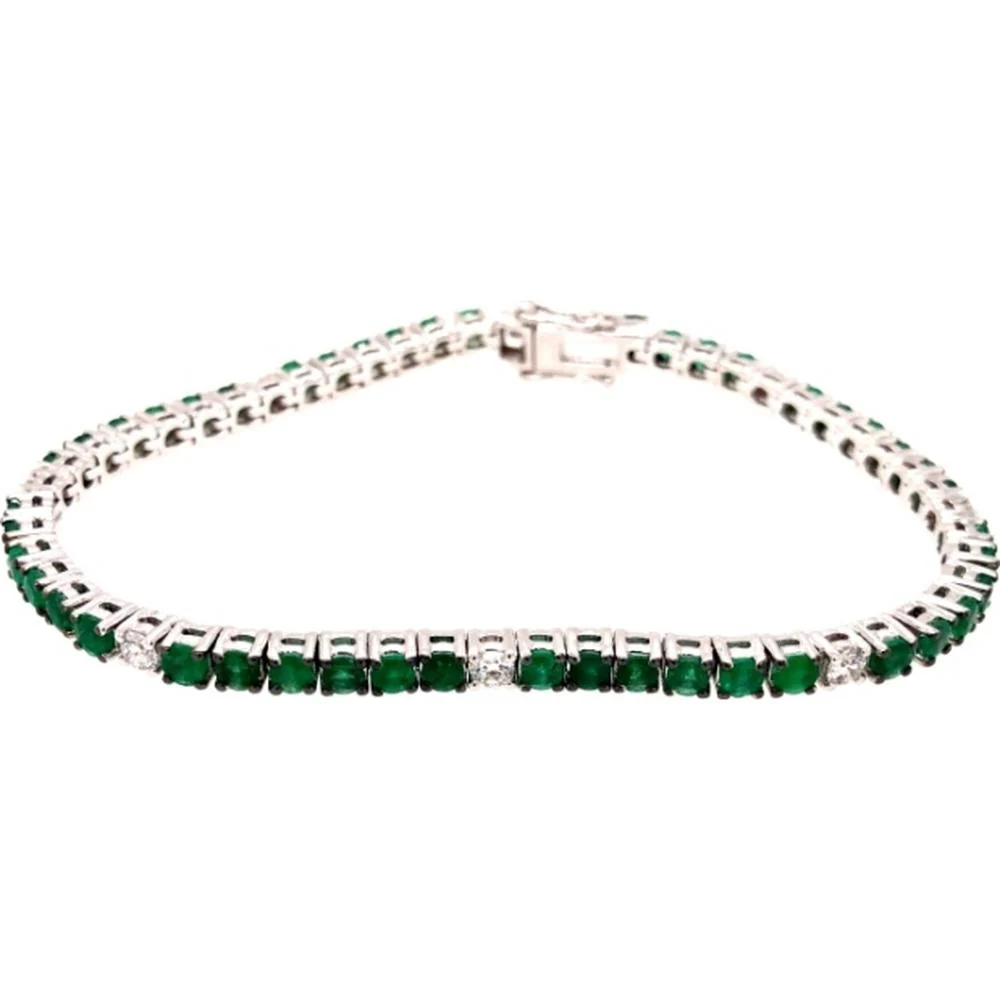 18K White Gold Tennis Bracelet with Alternating Emeralds and Diamonds by Afarin