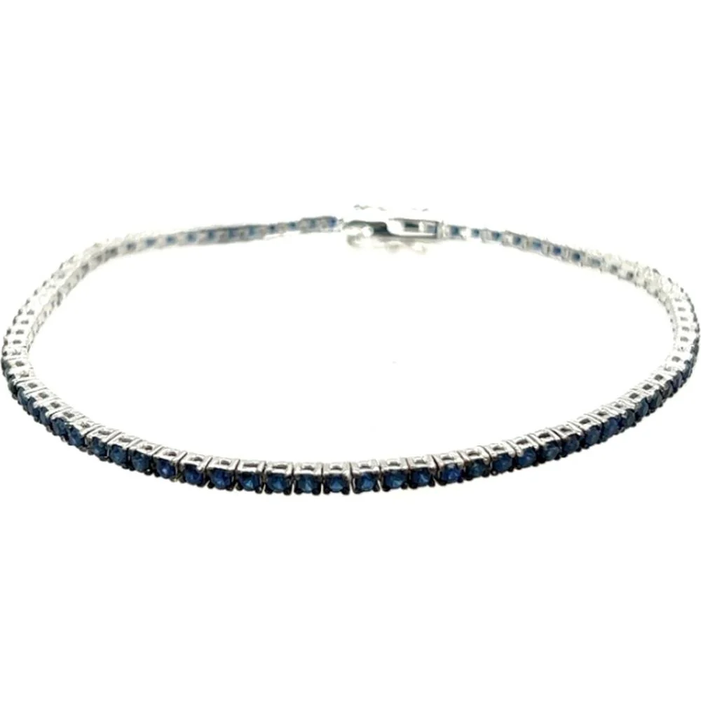 18K White Gold Tennis Bracelet with Blue Sapphires by Afarin