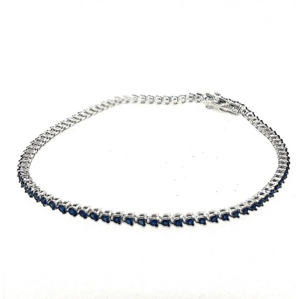 18K White Gold Tennis Bracelet with Blue Sapphires by Afarin