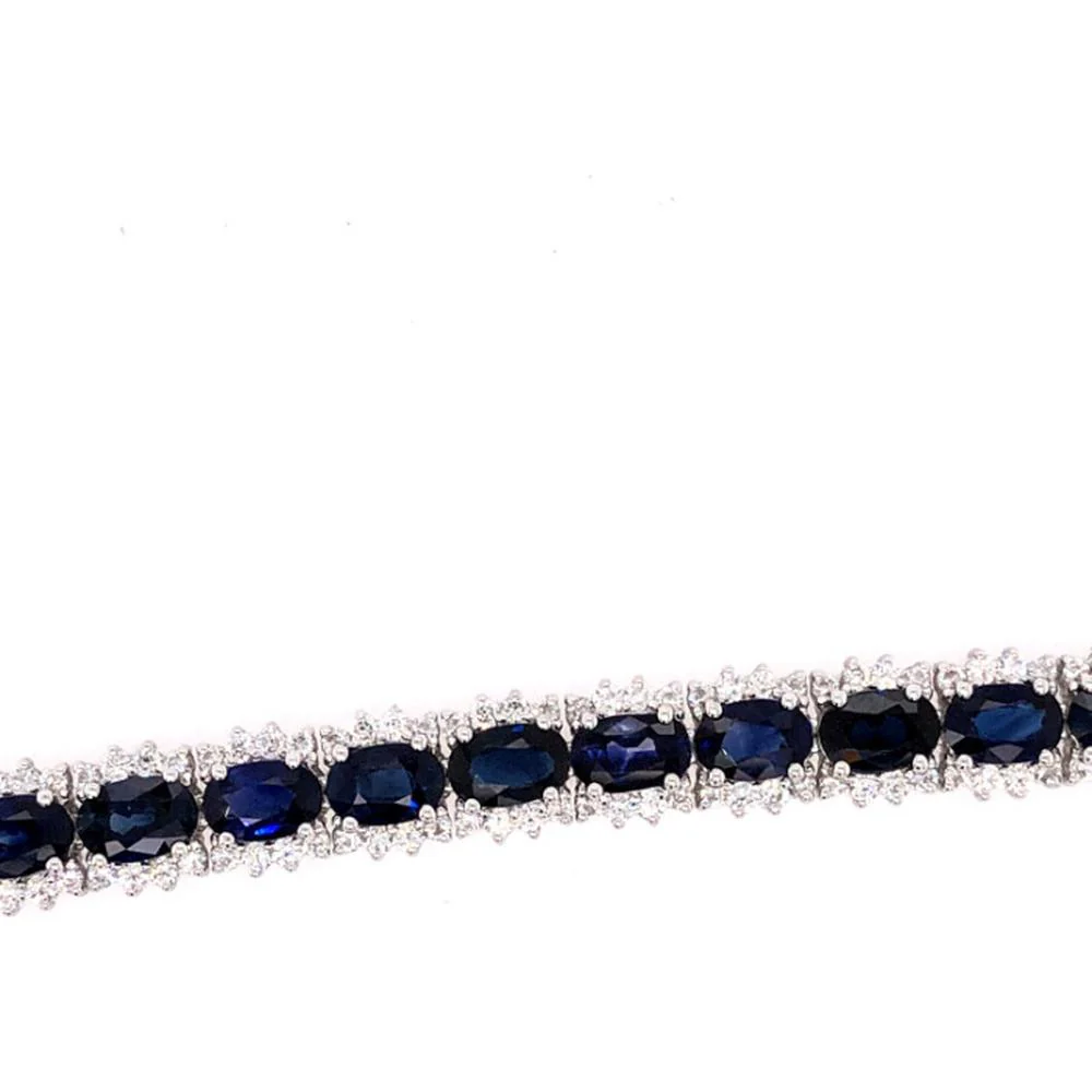 18K White Gold Tennis Bracelet with Oval Blue Sapphires and Diamond Accents by Afarin