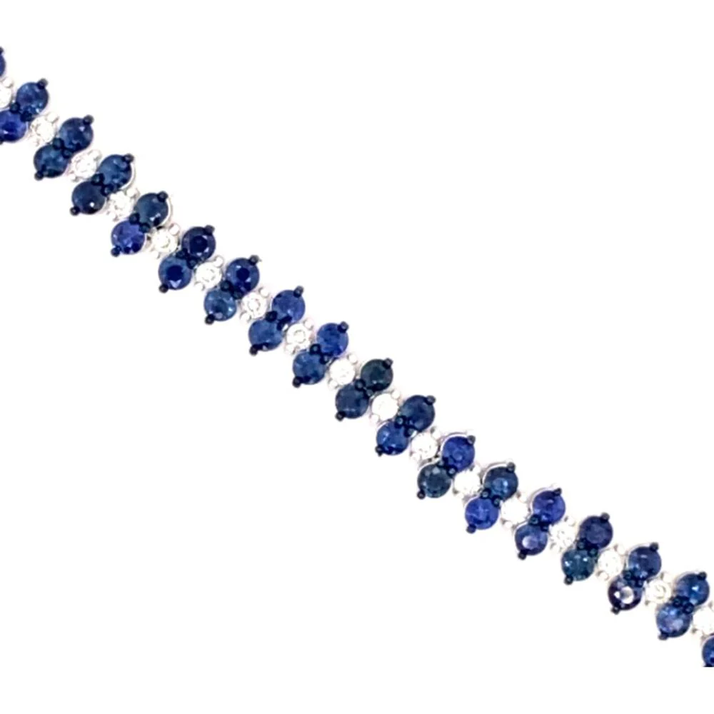 18K White Gold Tennis Bracelet with Oval Blue Sapphires and Diamonds by Afarin