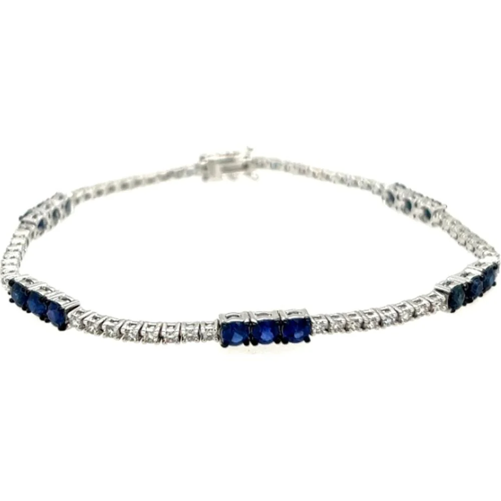 18K White Gold Tennis Bracelet with Round Blue Sapphires and Diamonds by Afarin