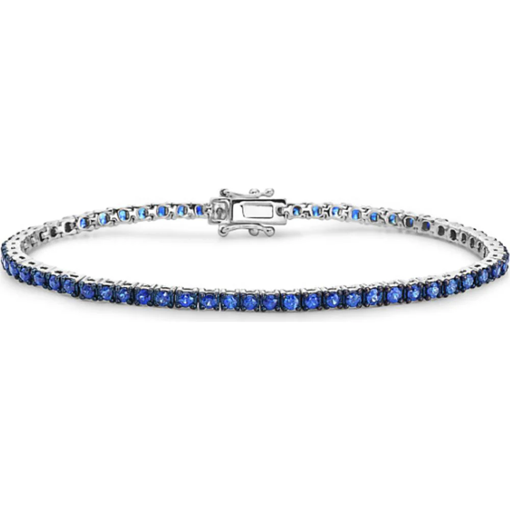 18K White Gold Tennis Bracelet with Round Blue Sapphires by Afarin
