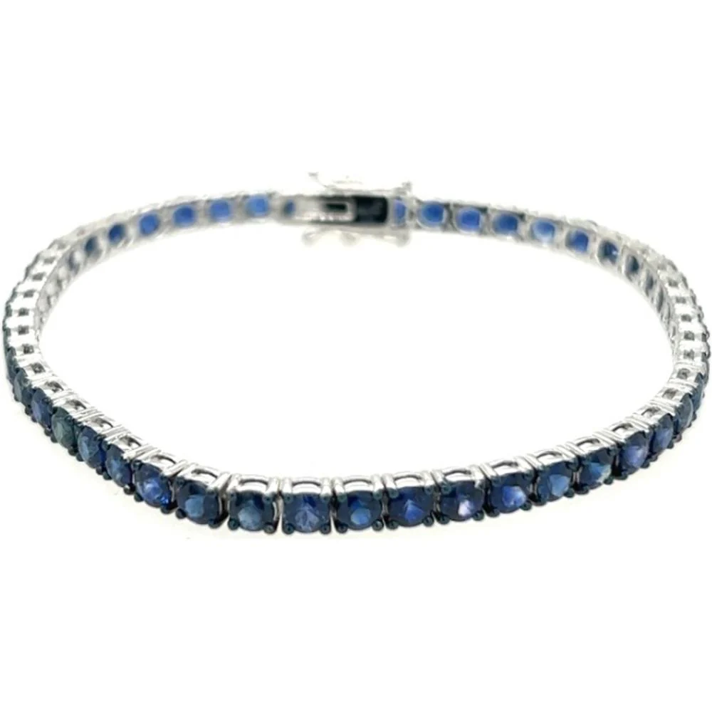 18K White Gold Tennis Bracelet with Round Blue Sapphires by Afarin