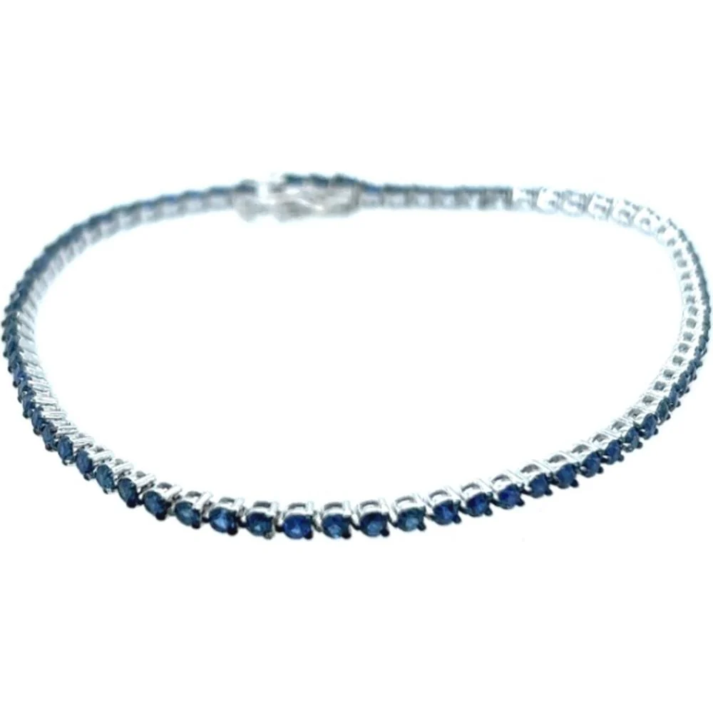 18K White Gold Tennis Bracelet with Round Blue Sapphires by Afarin