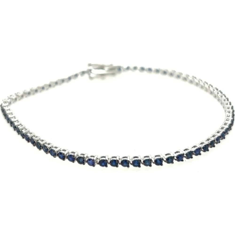 18K White Gold Tennis Bracelet with Round Blue Sapphires by Afarin