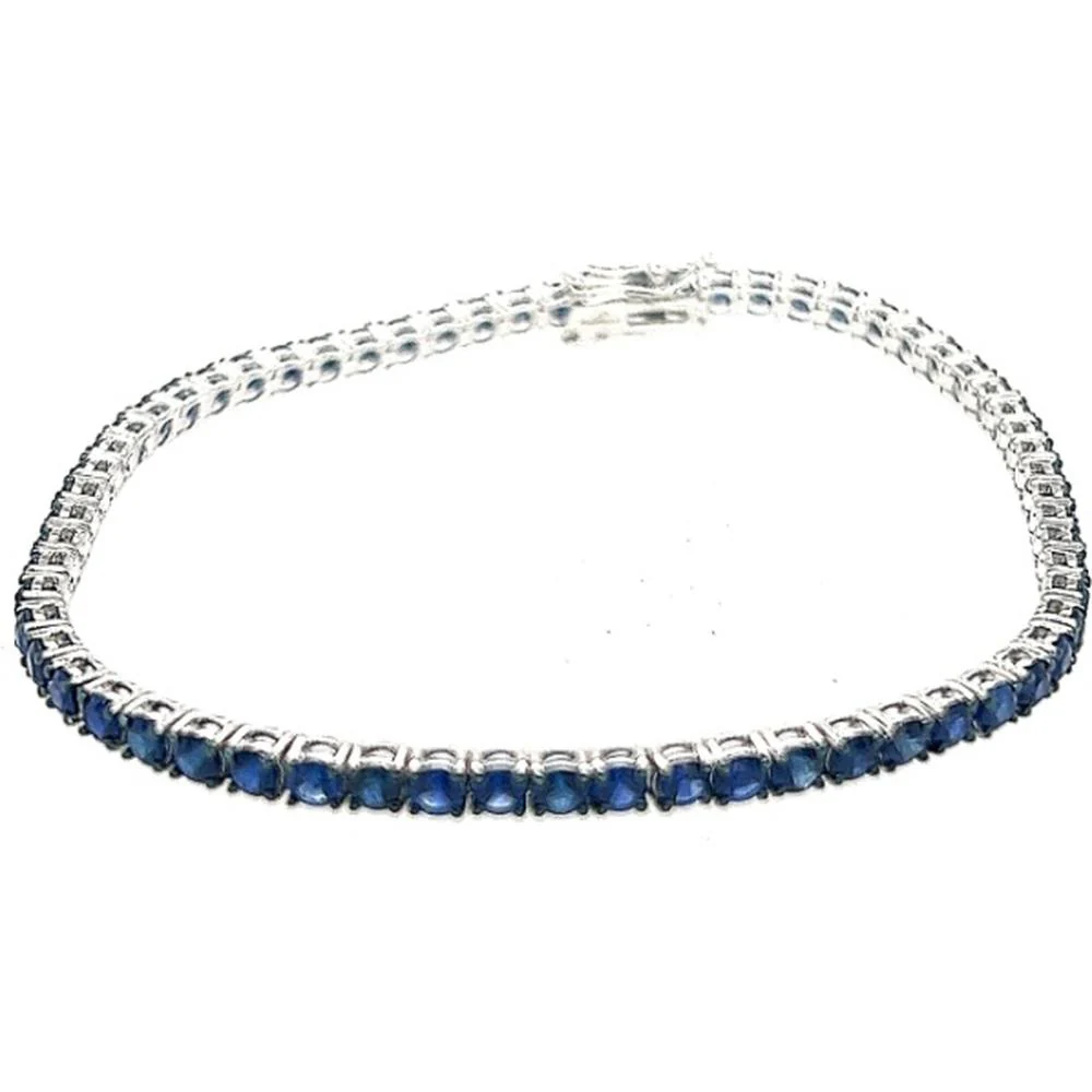 18K White Gold Tennis Bracelet with Round Blue Sapphires by Afarin