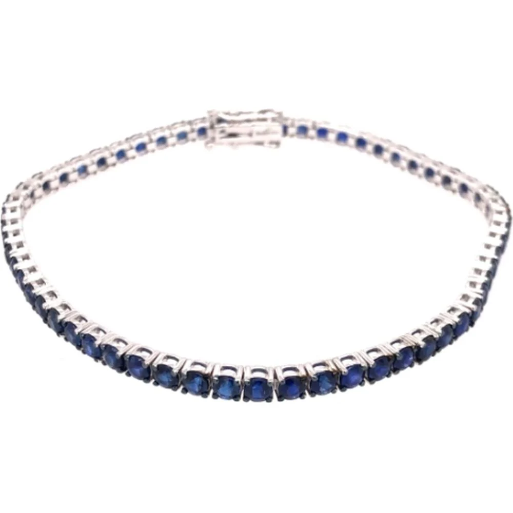 18K White Gold Tennis Bracelet with Round Blue Sapphires by Afarin