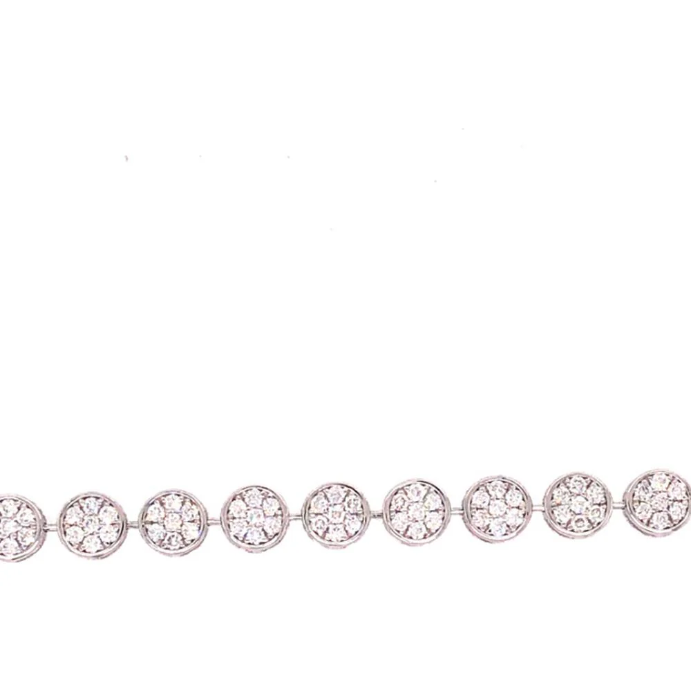 18K White Gold Tennis Bracelet with Round Diamond Cluster Stations by Afarin