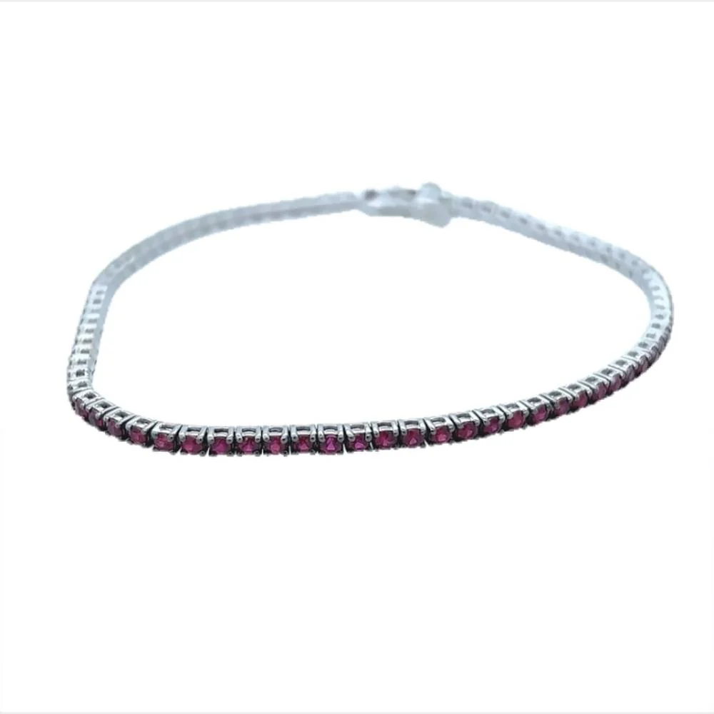 18K White Gold Tennis Bracelet with Round Rubies by Afarin