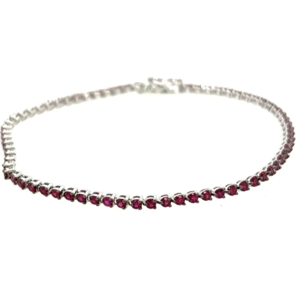 18K White Gold Tennis Bracelet with Round Rubies by Afarin