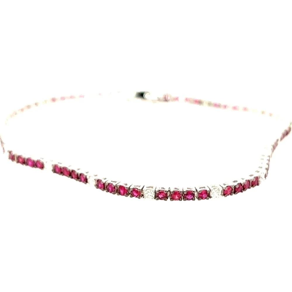 18K White Gold Tennis Bracelet with Rubies and Diamond Accents by Afarin