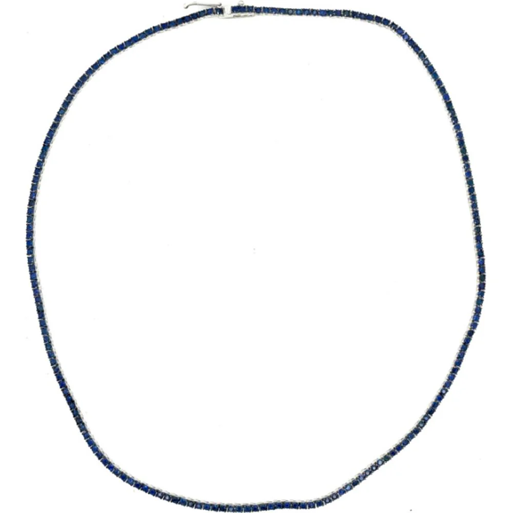 18K White Gold Tennis Necklace with Blue Sapphires by Afarin